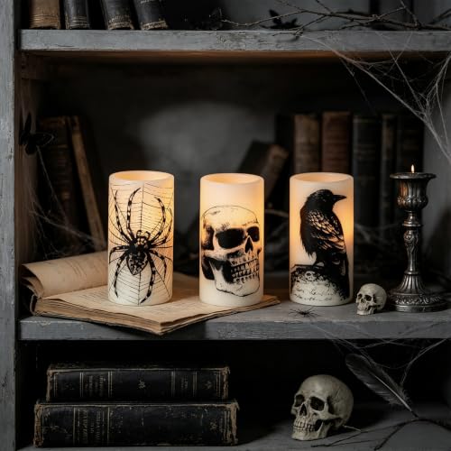 Eldnacele Skull Halloween Flameless Candles with 6H Timer - Creepy Decor