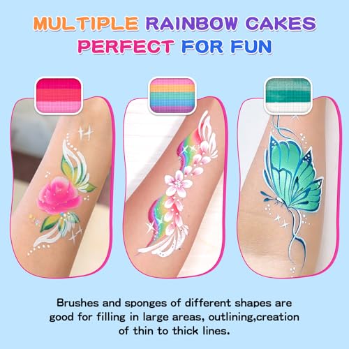 Multicolor Face Painting Kit for Kids & Adults - Split Cake Palette, Glitter, Stencils