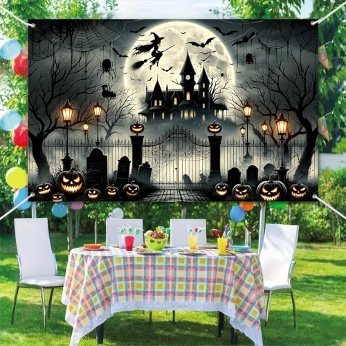 Halloween Haunted Mansion Witch Banner - 71 x 43 Inch - Skull Variation