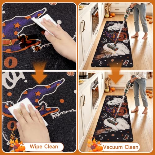 Vaukki Fall Anti-Fatigue Kitchen Floor Mat Set of 2 - Boo & Pumpkin Pattern, 17x29 & 17x47 Inches
