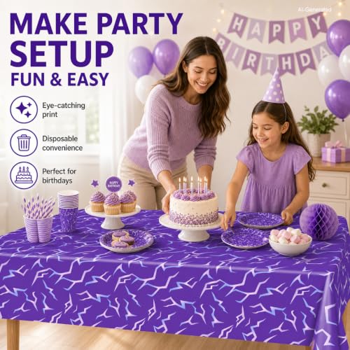 Purple Demon Lightning Theme Disposable Tablecloths - 3 Pack, 54x108 Inches, Party Decor