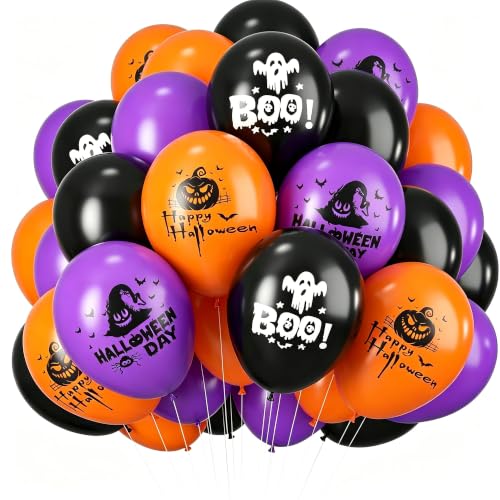 Halloween Balloons Set - Orange Black & Purple | 50 Pack Latex Party Decorations