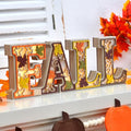 Lighted Fall Table Decor Sign - Rustic Wooden Thanksgiving Centerpiece with 3D LED Maple Leaves - Orange-Grey