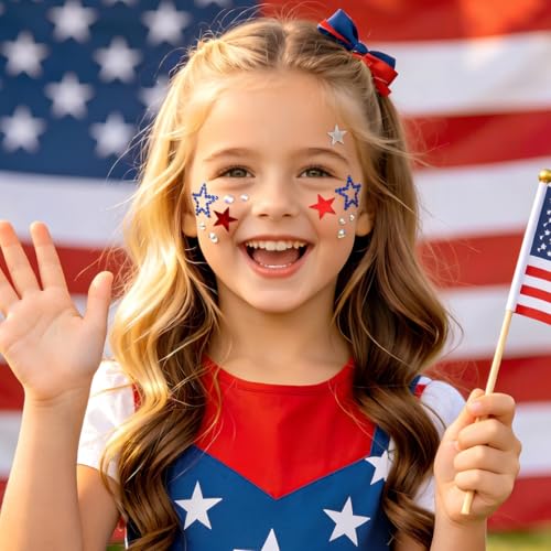 Patriotic Rhinestone Face & Body Stickers for 4th of July Celebrations