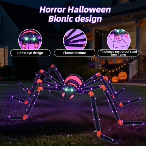 Giant Halloween Spider Decoration 6.8ft Lighted Outdoor Yard Decor with 115 LEDs - Black