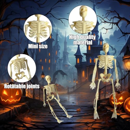 Mini Skeleton Figurines Set of 20 Halloween Plastic Toys - Adjustable & Detachable