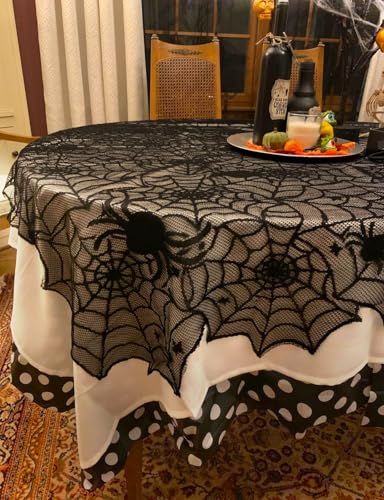 Halloween Spider Web Lace Tablecloth - Black 60"x71" for Rectangle Tables - Gothic Halloween Decor