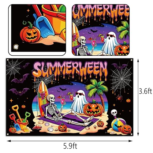 Summerween Photo Booth Backdrop Tropical Gothic Halloween Wall Decor 3.6x5.9ft