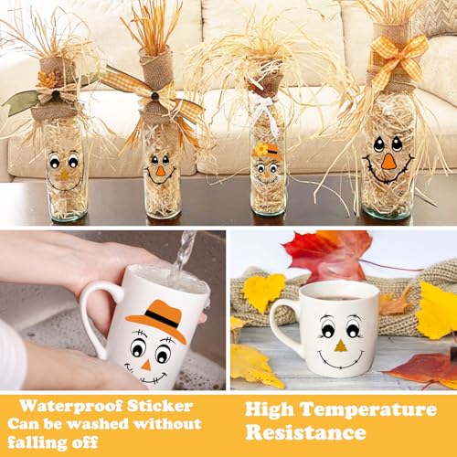 Fall Scarecrow Face Stickers Vinyl Decals for Crafts and Decorations - 24 Pieces