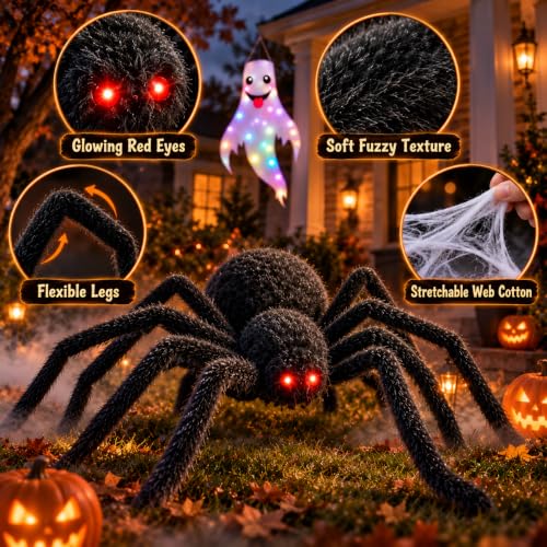 Outdoor Halloween Decorations Set with Web, Spider, Ghosts & Bats - Spooky Yard Decor Bundle