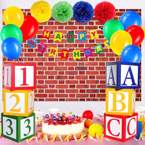 Halloween Trunk or Treat Car Decor Set with Brick Backdrop, ABC Boxes, Balloons & Flowers