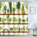 Green Cactus Pot Shelf Bathroom Shower Curtain 72x72 Inch with Hooks - Waterproof Fabric