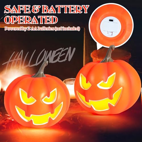 2 Pack Light-Up Halloween Jack O Lantern Pumpkins - Indoor Outdoor Decor