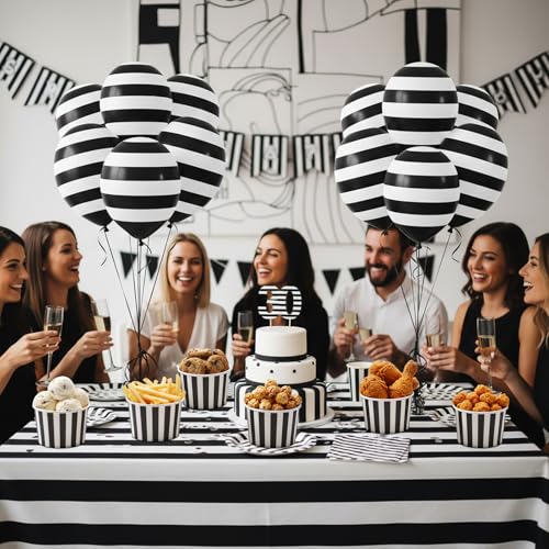 Disposable Black and White Striped Ice Cream Cups - 50 Pack, 9oz Party Bowls