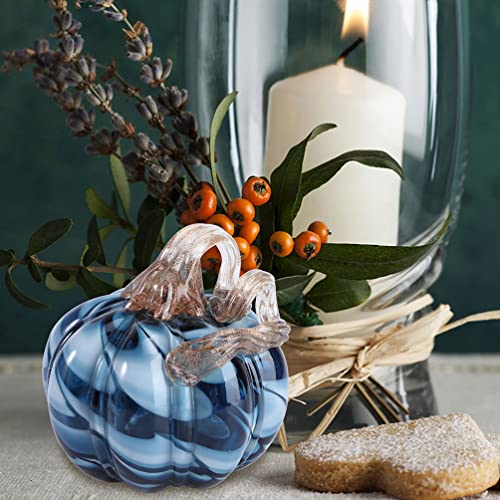 Glass Pumpkin Decor - Blue Handblown Fall & Holiday Table Accent