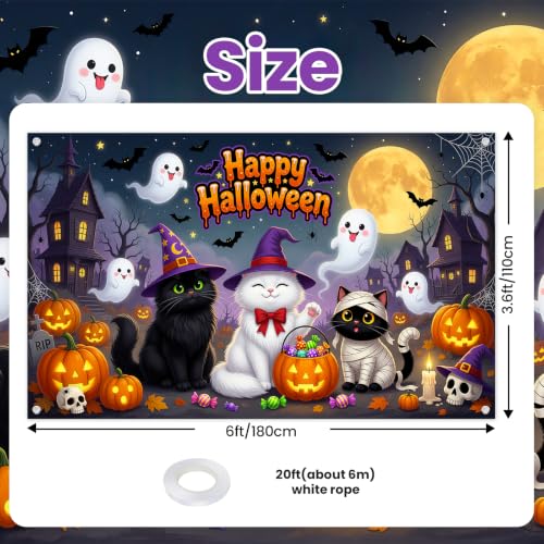 Mocsicka Cute Boo Cats Halloween Backdrop Banner 6x3.6ft for Kids Party