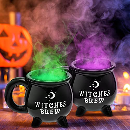Ceramic Witch Cauldron Mug Set - 12 oz Black Coffee & Tea Cups, 4 Pack