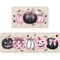 Pink Pumpkin Halloween Kitchen Mats Set of 2 - Feminine Fall Rugs