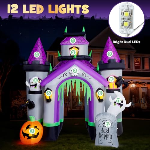 12FT Inflatable Haunted Castle Archway Halloween Yard Decor with LED Lights