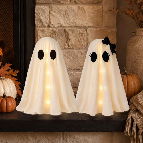 24 Inch Halloween Ghost Decorations - Light Up Ghosts with Witch Hats - DIY Spooky Yard Decor - 2 Pack