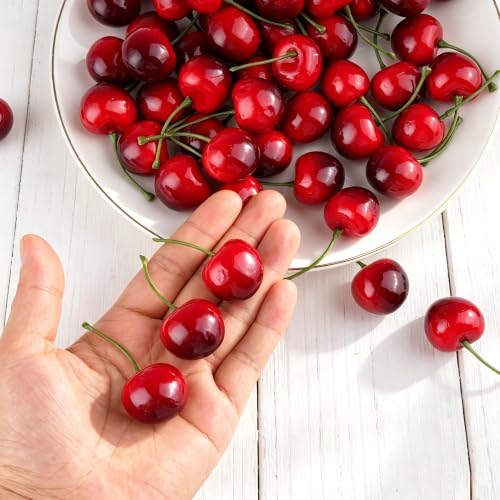 Artificial Faux Cherry Ornaments - Black, 60 Pack