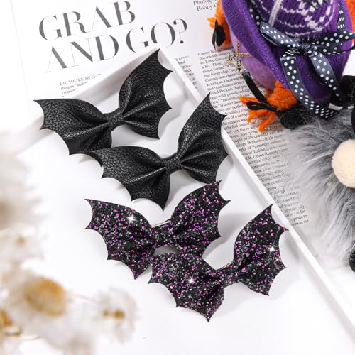 Black Bat Hair Clips Bow Set - Halloween Goth Cosplay Accessories - 9 Black