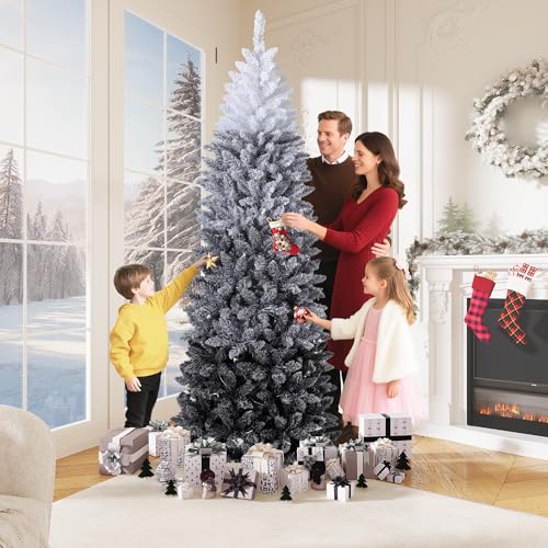 6Ft Slim Artificial Christmas Tree - White & Black Gradient Flocked Decor