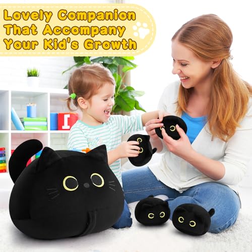 Black Cat Plush Family Set - 19-Inch Mommy with 4 Kittens, Cute Kids & Adults Gift