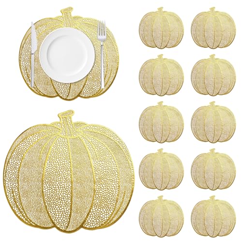 Gold Pumpkin Placemats Set of 12 - Fall Thanksgiving Halloween Table Decor
