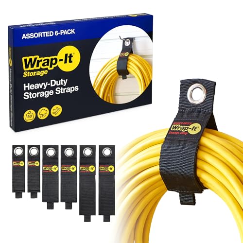 Heavy-Duty Wrap-It Storage Straps - Assorted 6-Pack, Black Tie Cords