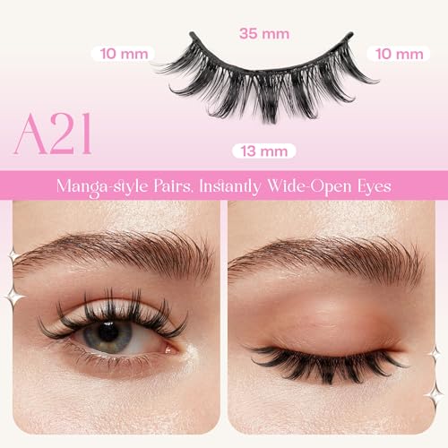 Self Adhesive Eyelashes - Natural Look Spiky Manga Reusable False Lashes A21