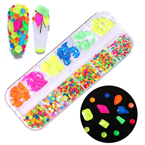Fluorescence Rhinestones for Nails - 810Pcs Crystal Flatback Gems DIY Decor