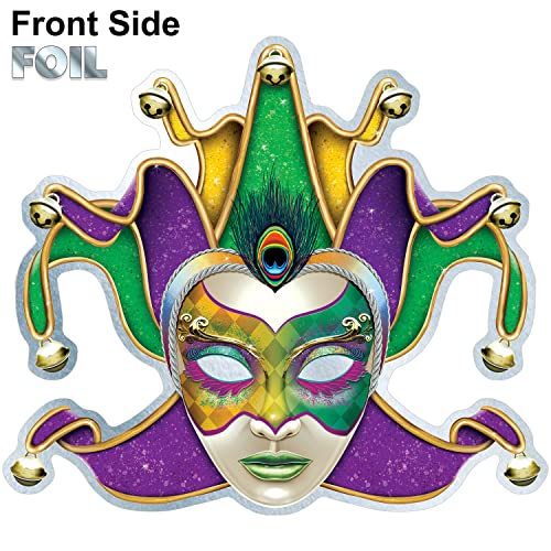 Mardi Gras Mask Decorations Set - 8 Foil Cardstock Wall Cut Outs for Carnival Party