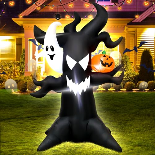 6FT Spooky Halloween Inflatable Tree with Pumpkin and Ghost - Indoor Outdoor Decor