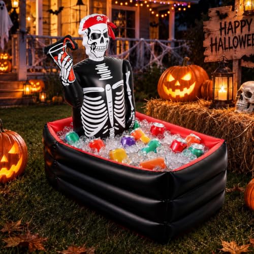Inflatable Skeleton Coffin Cooler for Drinks - Large Halloween Party Ice Bucket