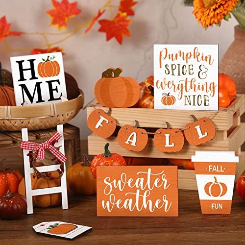 Autumn Style Two Tiered Tray Decor Set with 11 Wooden Signs - Farmhouse Fall Home Decor