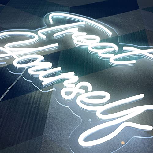 Treat Yourself LED Neon Sign Wall Decor 21.65x15.7in USB Dimmer White