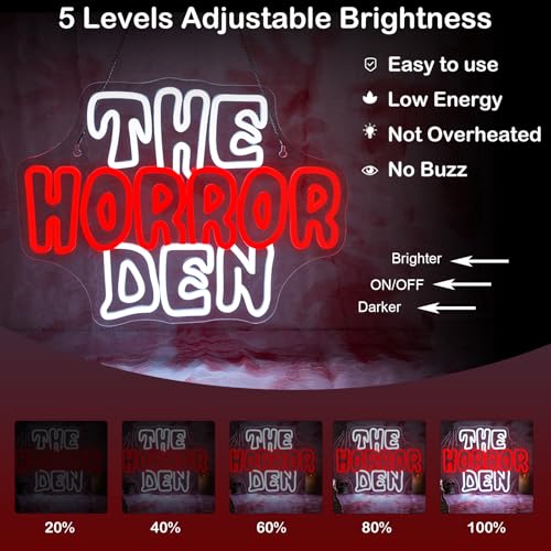 The Horror Den Neon Sign Spooky Wall Decor for Halloween Party and Horror Rooms - USB Powered
