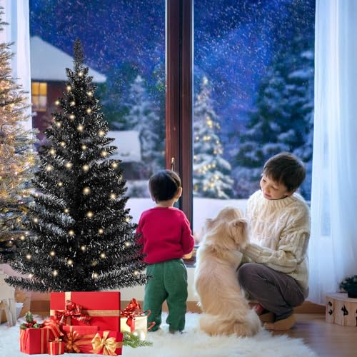 4ft Black Artificial Christmas Tree with Lights - Indoor & Outdoor Holiday Decor Variation of THIS listing
