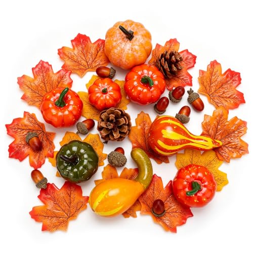 Fall Decor Pumpkins Gourd Leaves Set for Halloween Thanksgiving Table Mantel