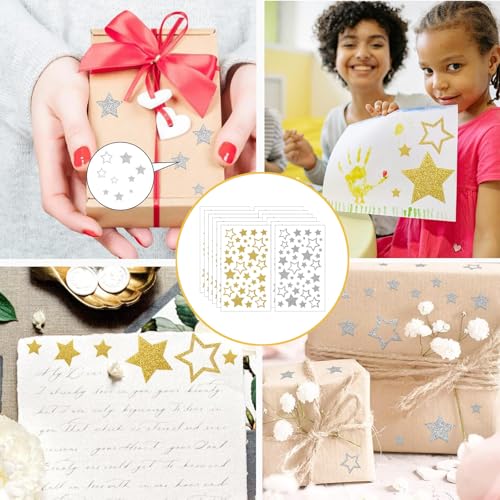 Gold and Silver Glitter Star Stickers - 12 Sheets for Party Wedding Christmas