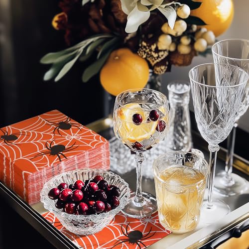 Halloween Spider Web Napkins - Orange 100 Pack, 6.5 x 6.5 Inch 2-Ply Paper