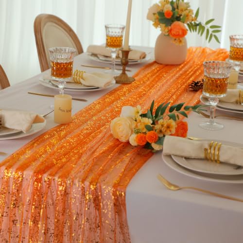 Orange Gold Table Runner 10ft Metallic Foil Sheer Gauze Decor - Variation of THIS listing