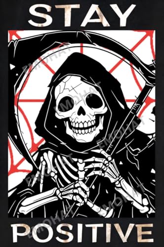 Stay Positive Skull Metal Tin Sign - Gothic Wall Decor for Home Bar & Halloween