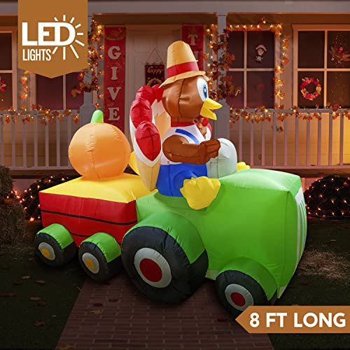 8 FT Inflatable Thanksgiving Turkey Driving Car Yard Decor with LED Lights