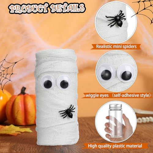 Small Mummy Halloween Potion Bottles Set with Wiggle Eyes & Mini Spiders - 12 Pcs