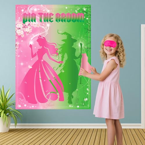Pink Witch Party Poster Game with Reusable Broom Stickers - Kids Halloween Birthday Decorations