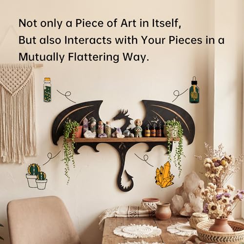 Dragon Wall Shelf with LED Light - Gothic Dragon Night Light - Black