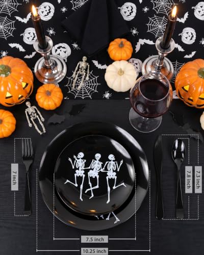 Black Halloween Disposable Plates for Party - Skeleton Design, 125 pcs