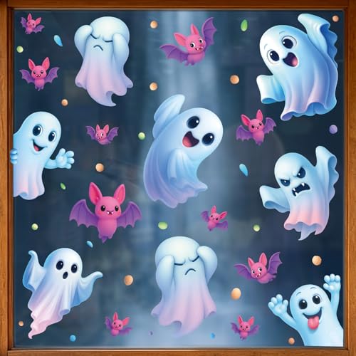 Halloween Ghosts & Bats Window Clings - Spooky Ghost & Bat Window Stickers, Reusable Static Decals, 2 Sheets - Halloween Decorations, Classroom & Home, Variation: Ghosts & Bats
